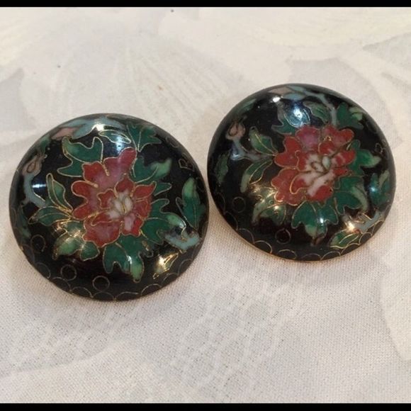 Vintage Cloisonné Clip Earrings - Picture 4 of 4